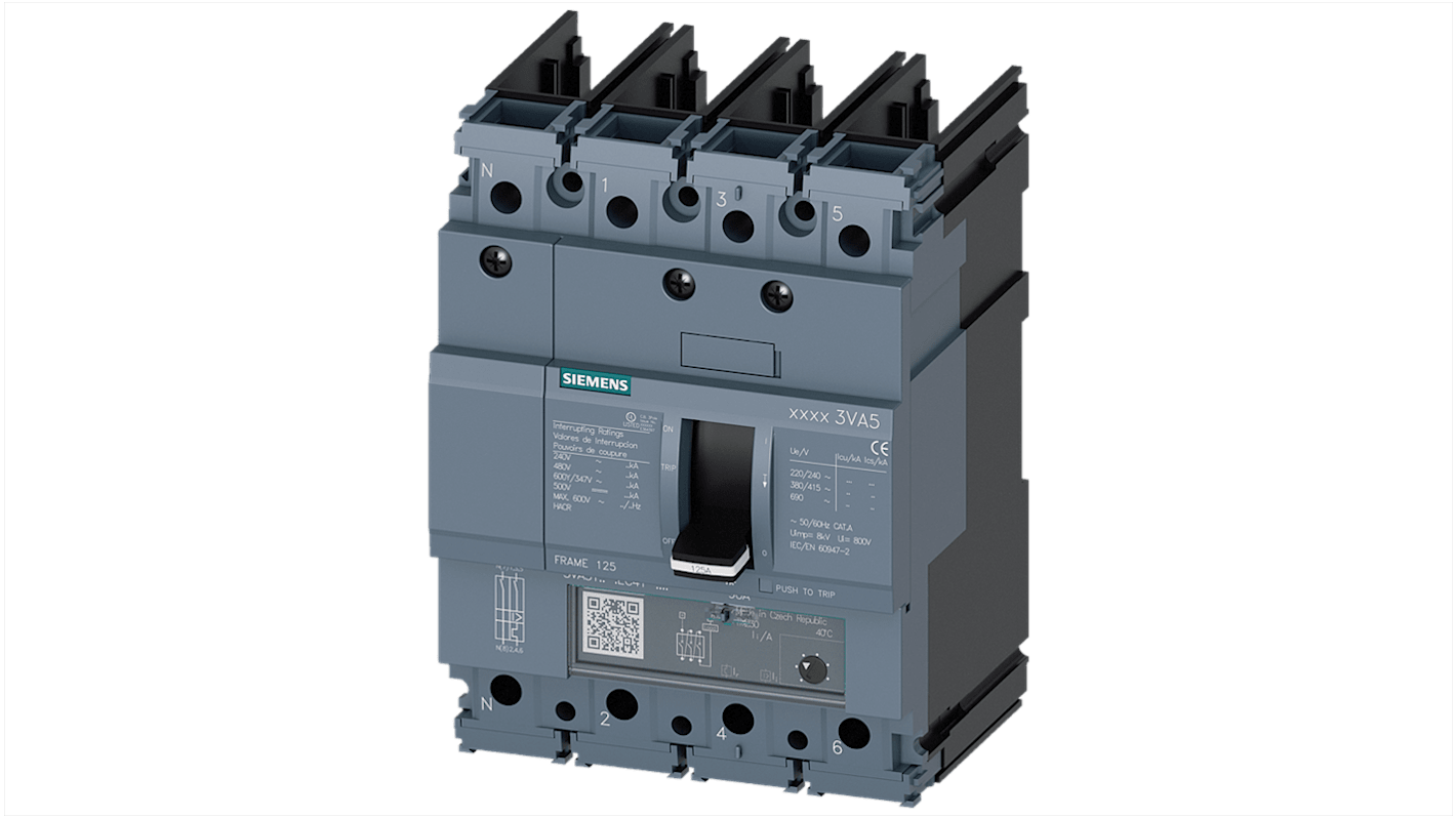 Siemens, SENTRON MCCB Molded Case Circuit Breaker 4P 30A, Breaking Capacity 10 kA, Cable Mount, Panel Mount