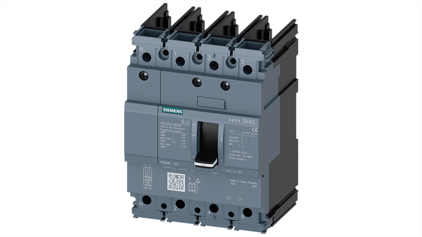 Siemens, SENTRON MCCB Molded Case Circuit Breaker 4P 25A, Breaking Capacity 10 kA, Cable Mount, Panel Mount