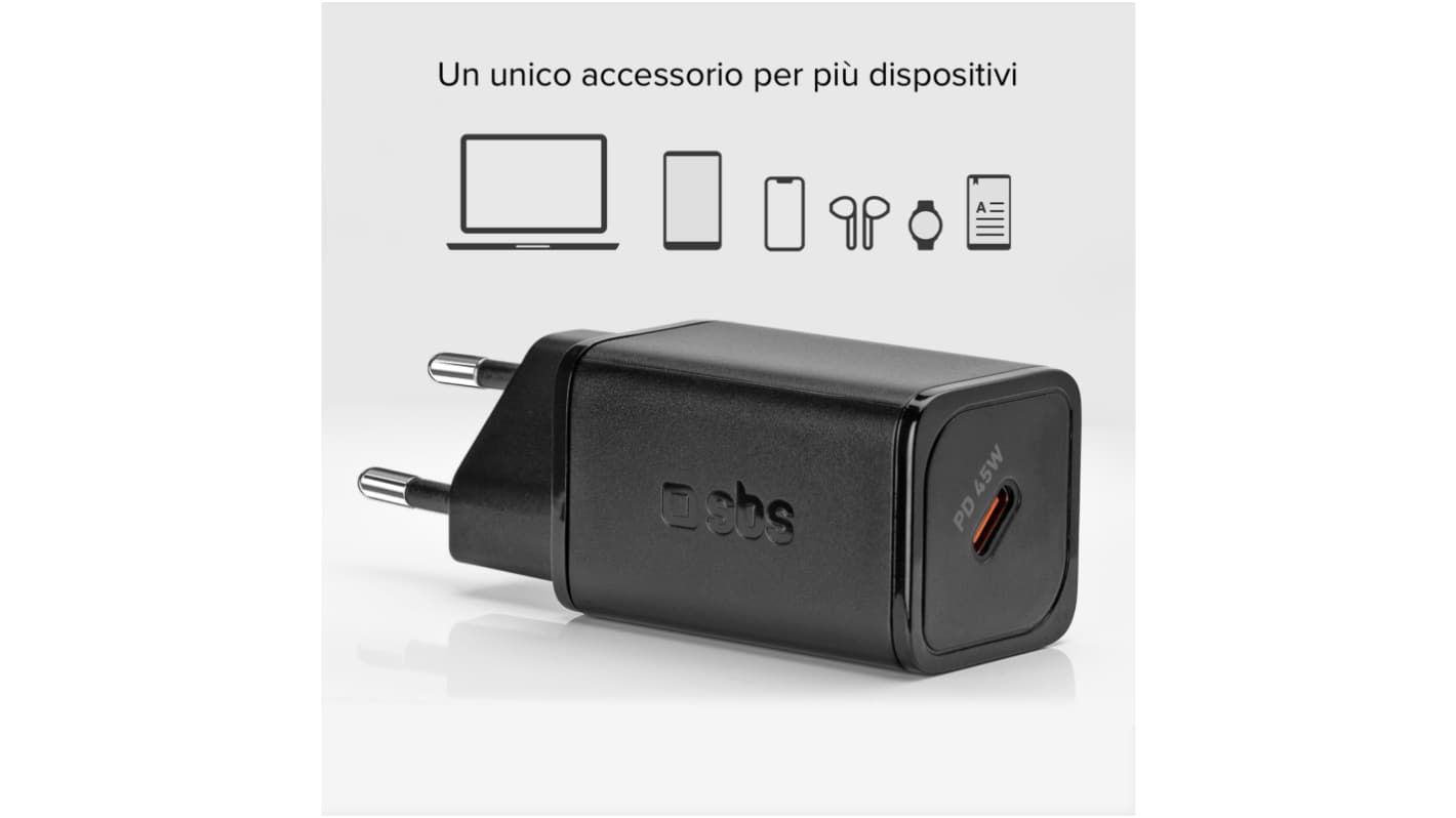Carica batteria per cellulari SBS Nero Unità 1 TETRGAN1C45W