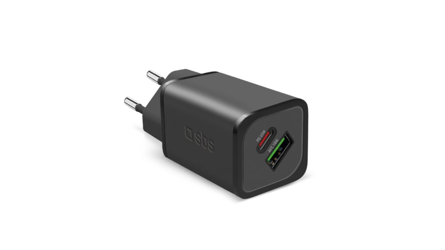 Carica batteria per cellulari SBS Nero Unità 1 TETRGANUSBCPD65W