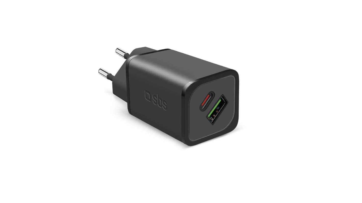 Carica batteria per cellulari SBS Nero Unità 1 TETRGANUSB2CPD100W