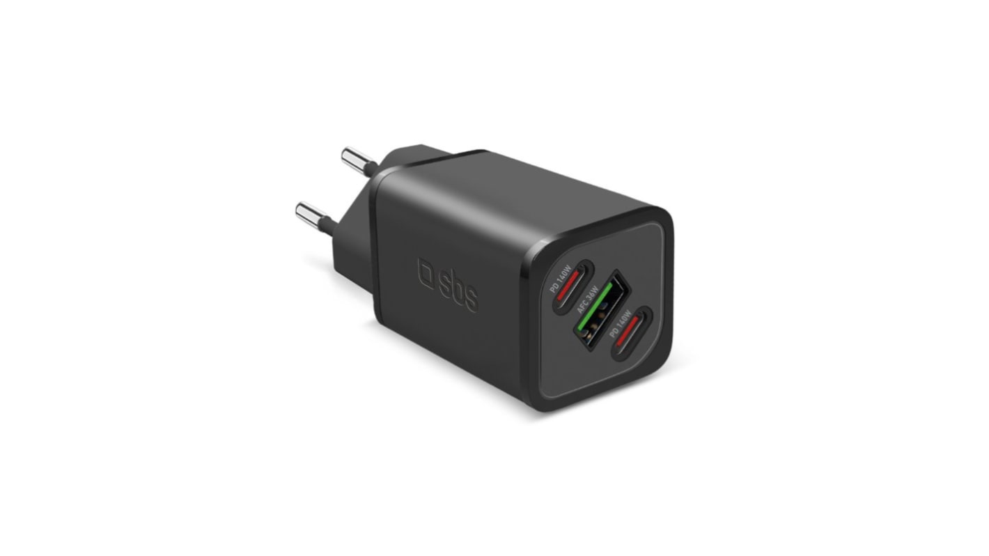 Carica batteria per cellulari SBS Nero Unità 1 TETRGANUSB2CPD140W