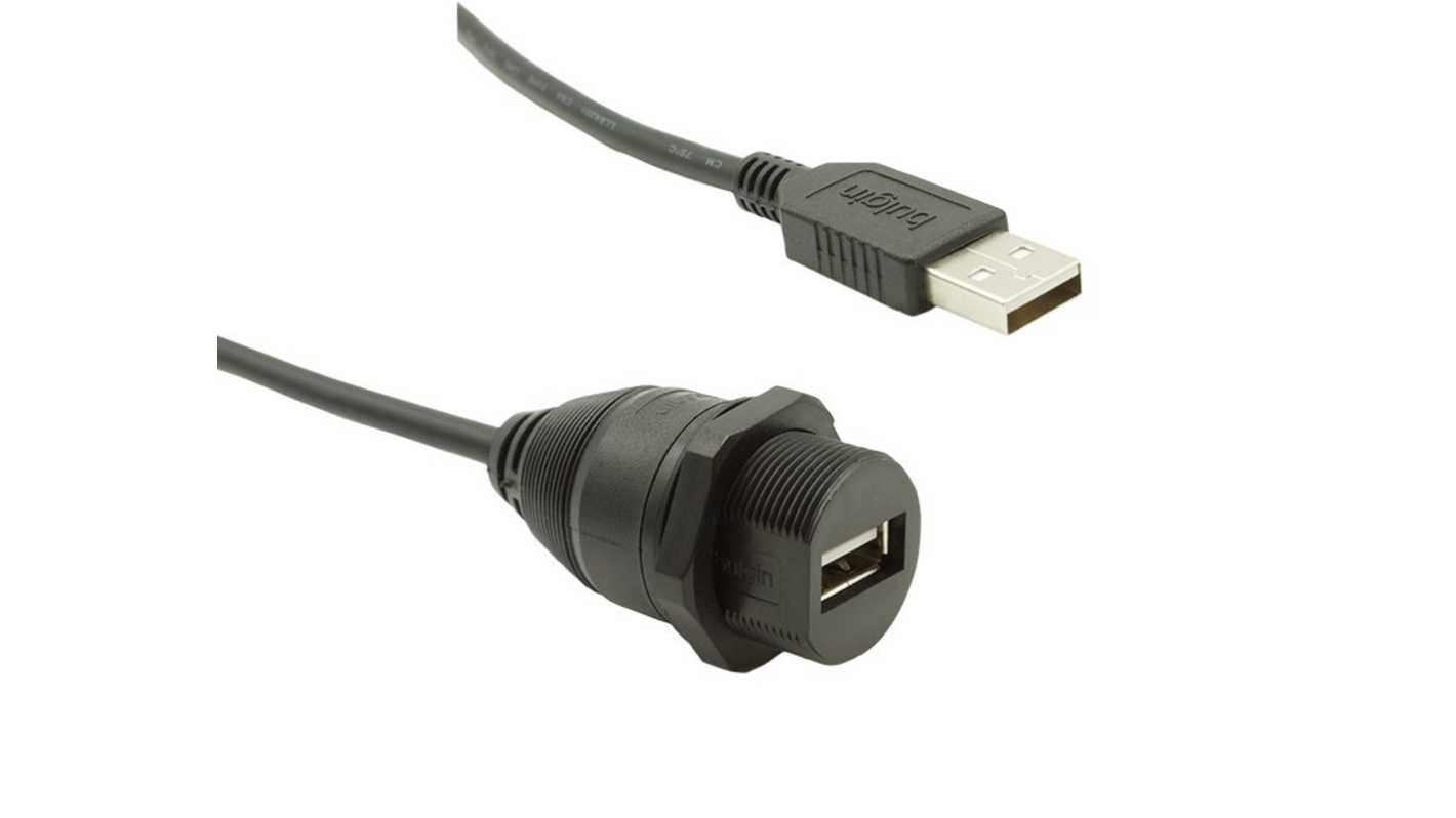 Bulgin USB 2.0, Female USB A to Male USB A, 3m
