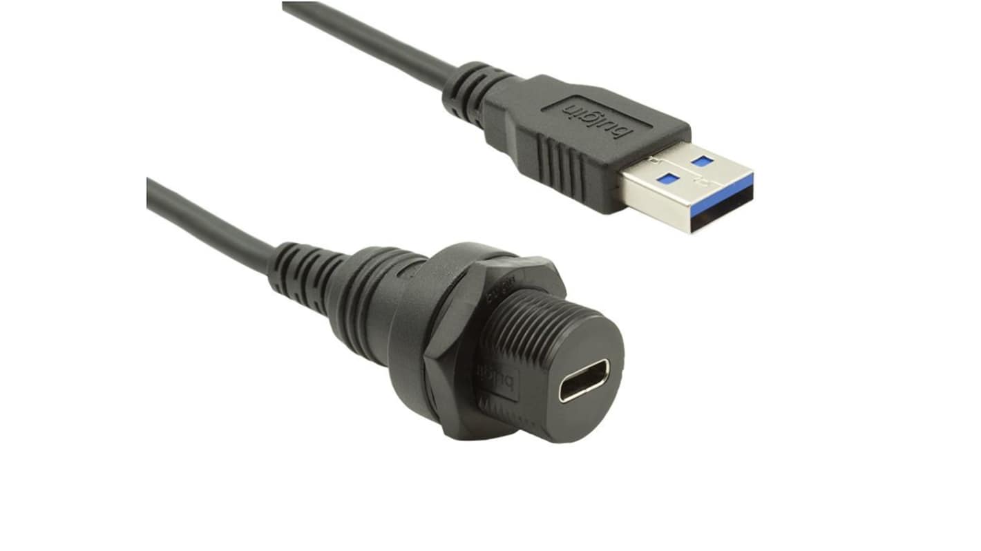 Bulgin USB 3.0, Female USB C to Male USB A, 1m
