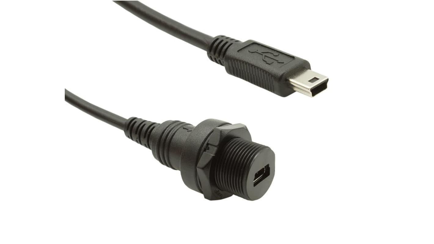Bulgin USB 2.0, Female USB to Male USB, 1m