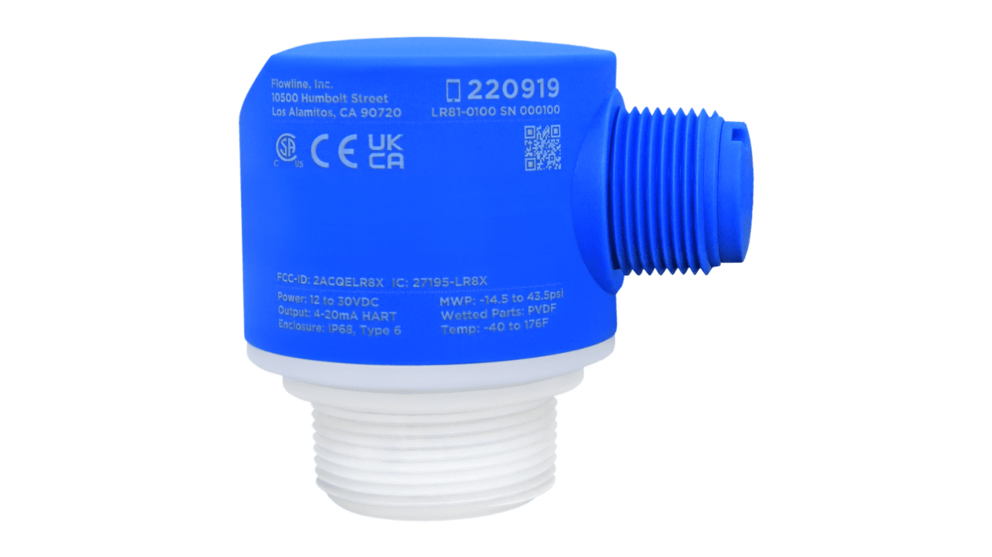 Flowline LR81 Series Radar Level Sensor, 4-20mA, HART Output, Flange Mount, PVDF (pigmented polyvinylidene fluoride)