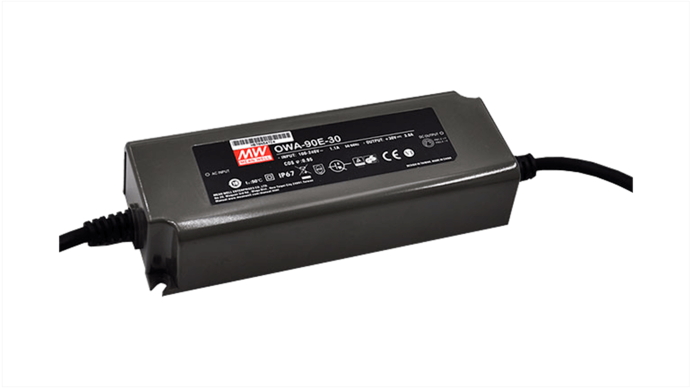 MEAN WELL 90W电源适配器, 24V 直流 3.75A输出, 2 引脚插头插头
