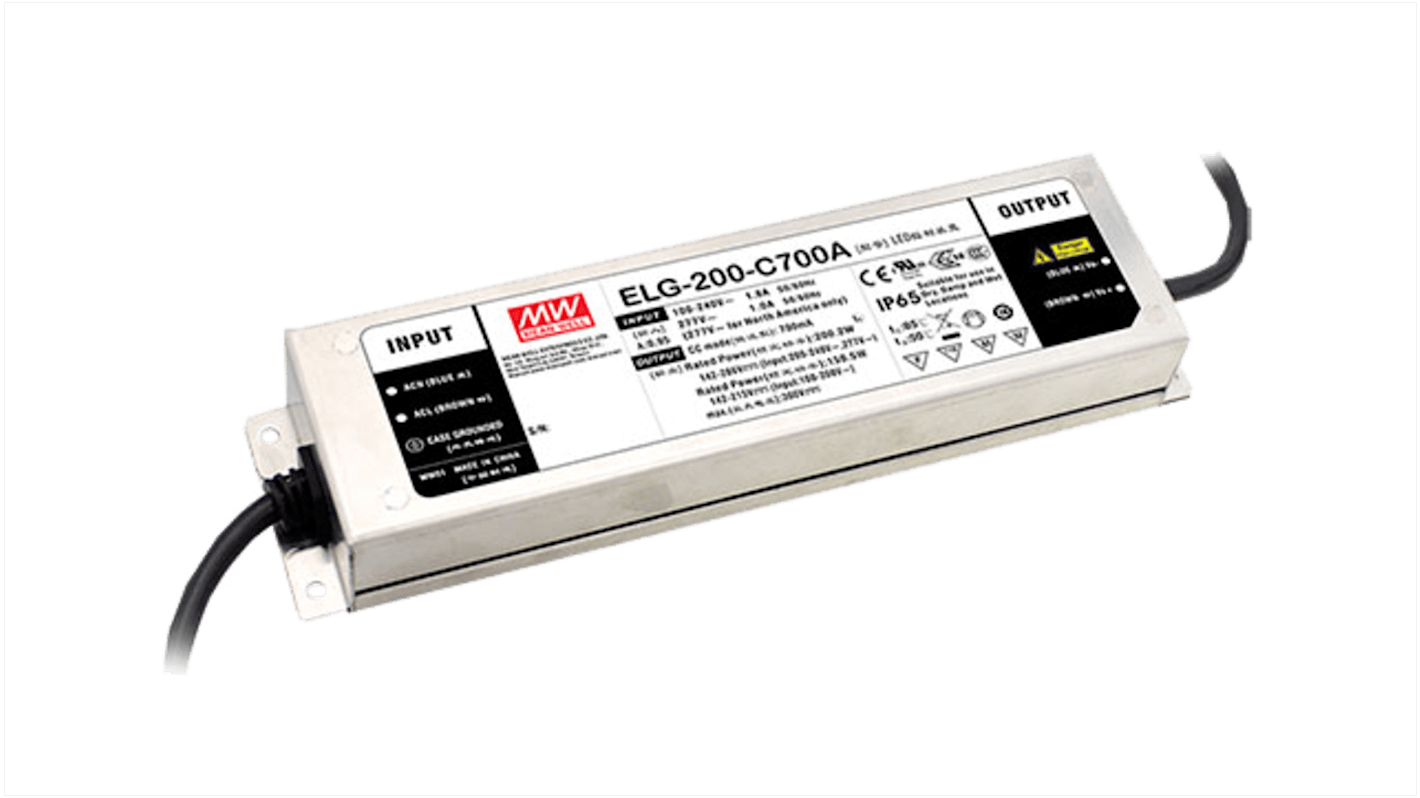 MEAN WELL LED Driver, 343V Output, 200W Output, 700mA Output, Constant Current Dimmable