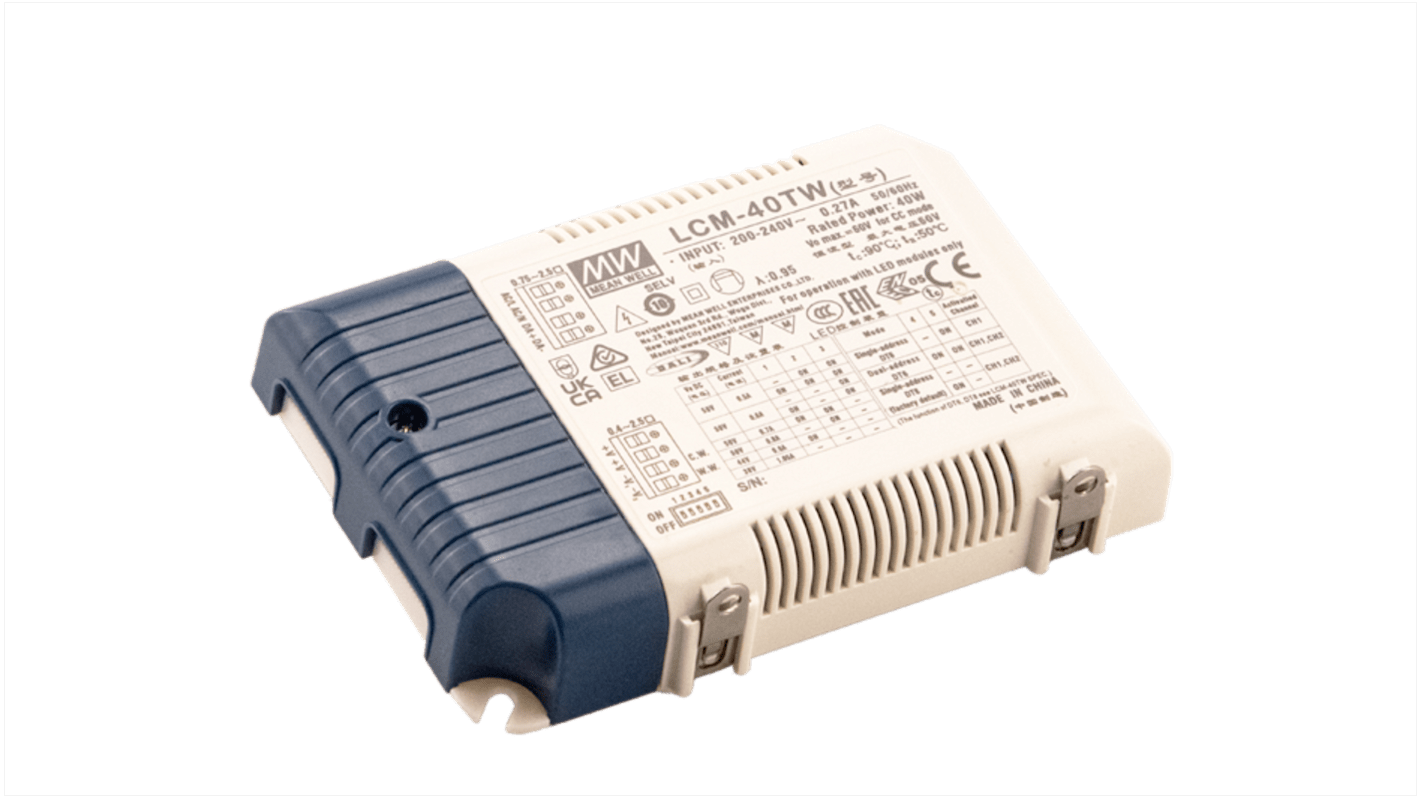 MEAN WELL LED Driver, 20 → 50V Output, 40W Output, 500 → 1050mA Output, Constant Current / Constant