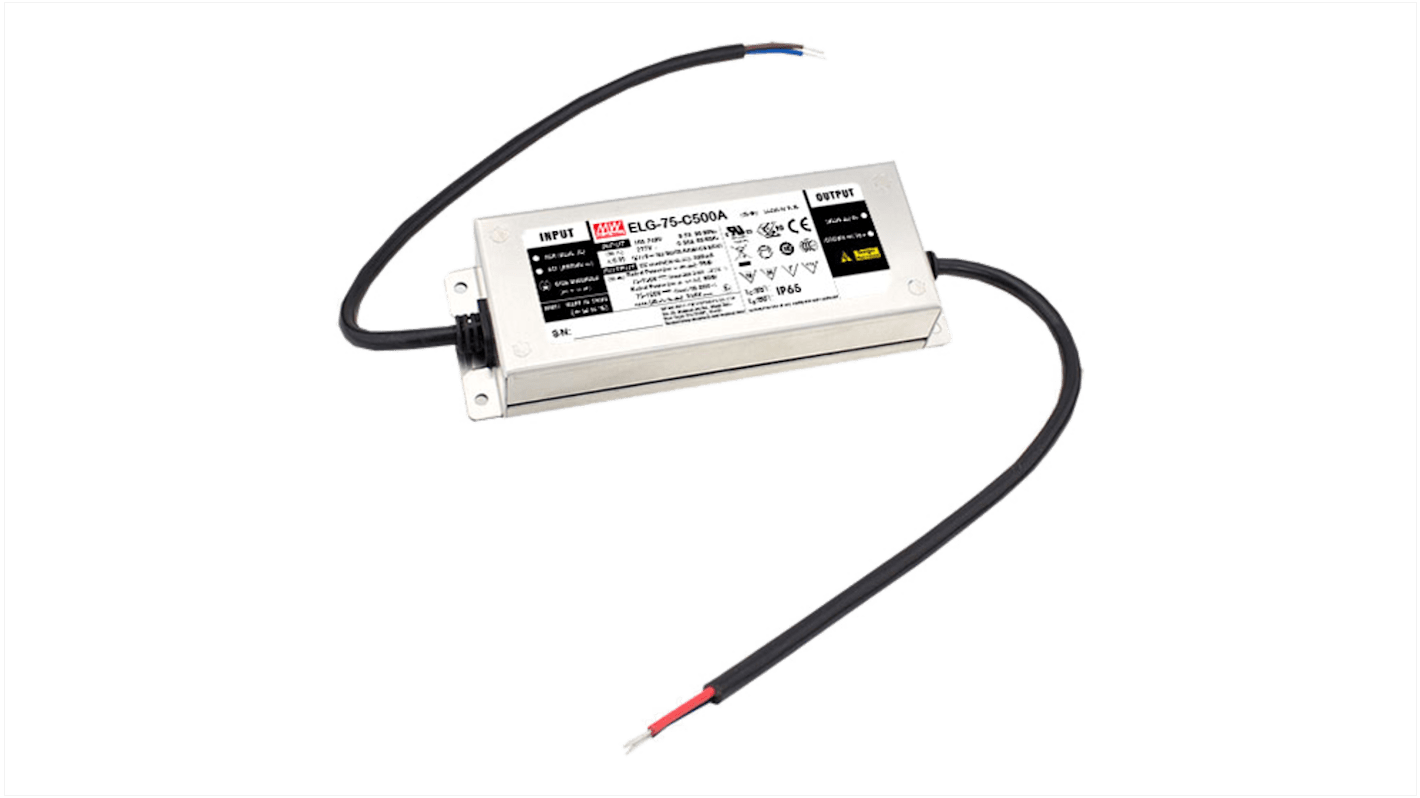 MEAN WELL LED Driver, 54V Output, 75W Output, 1.4A Output, Constant Current Dimmable