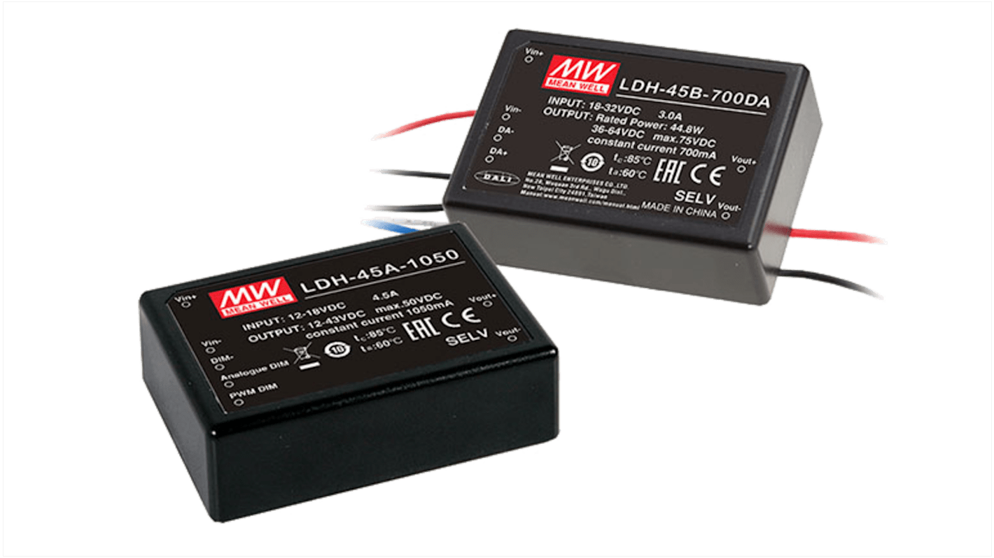 MEAN WELL LED Driver, 12-64V Output, 45W Output, 0.7A Output, Constant Current Dimmable