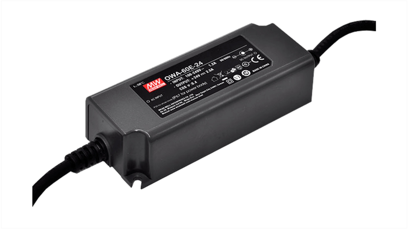 MEAN WELL 60W Plug-In AC/DC Adapter 20V dc Output, 3A Output