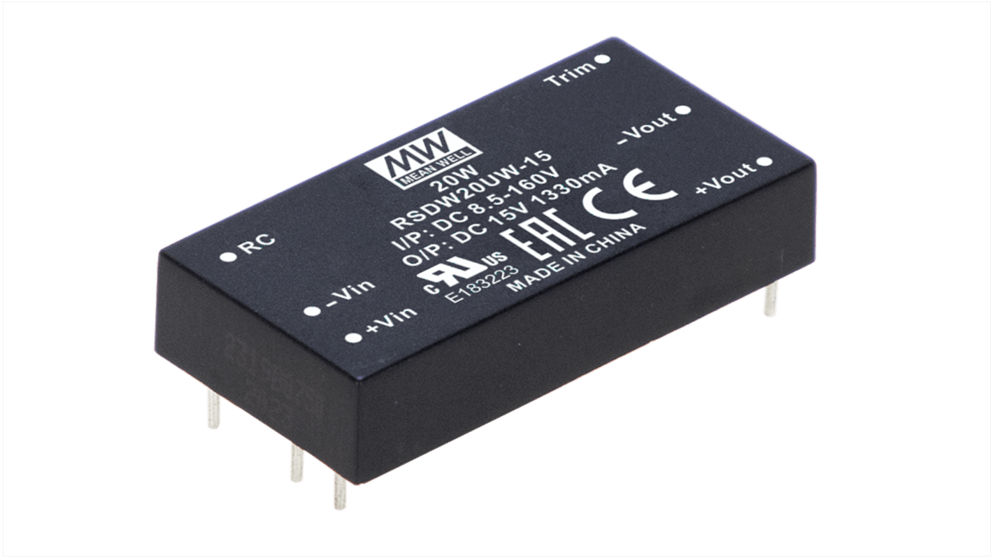Przetwornica DC-DC, 20W, Uwe 8,5 do 160 V DC, Uwy 12V dc, Iwy 1.67A, MEAN WELL