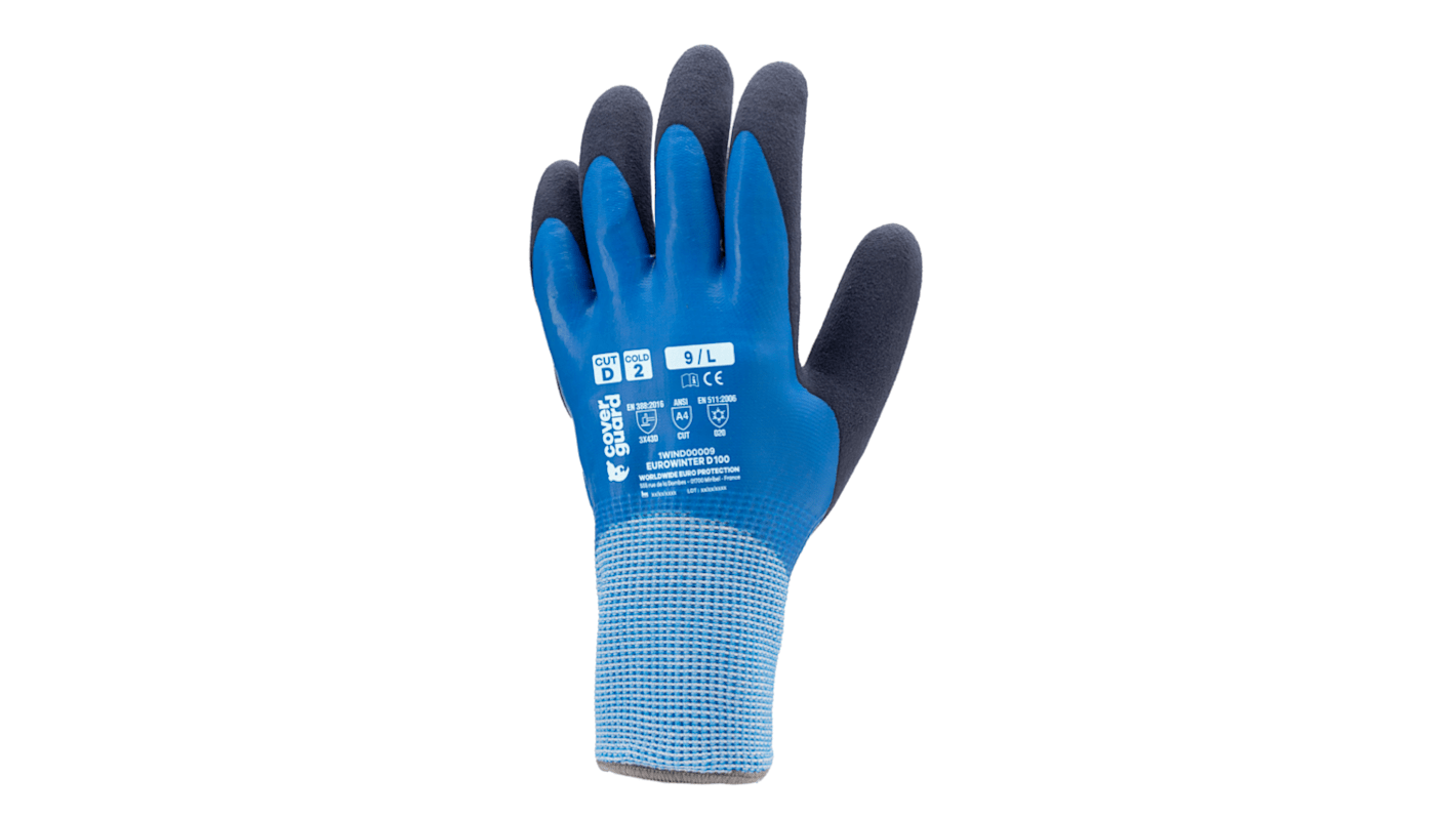 Coverguard EUROWINTER D100 Black, Blue HDPE Cut Resistant, Mechanical Protection Gloves, Size 9, Latex Coating