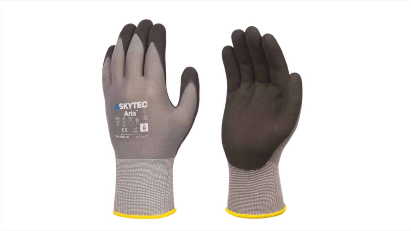 Skytec Aria Black/Grey Nylon, Spandex Abrasion Resistant General Handling Gloves, Size 9, L, Foam Nitrile Coating