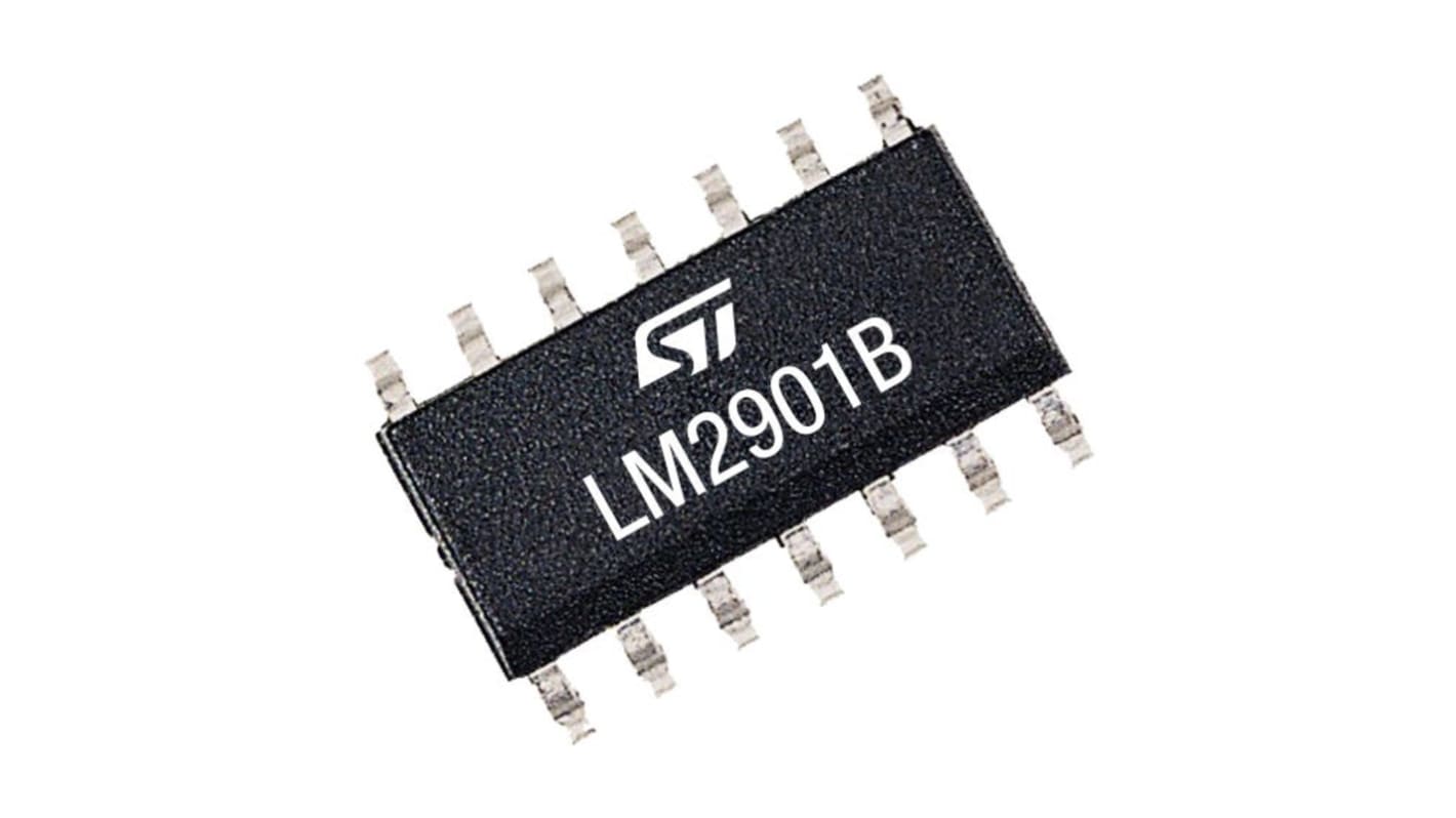 LM2901BYDT STMicroelectronics, Quad Comparator, CMOS/TTL O/P, O/P, 1μs 2 → 36 V 14-Pin SO14