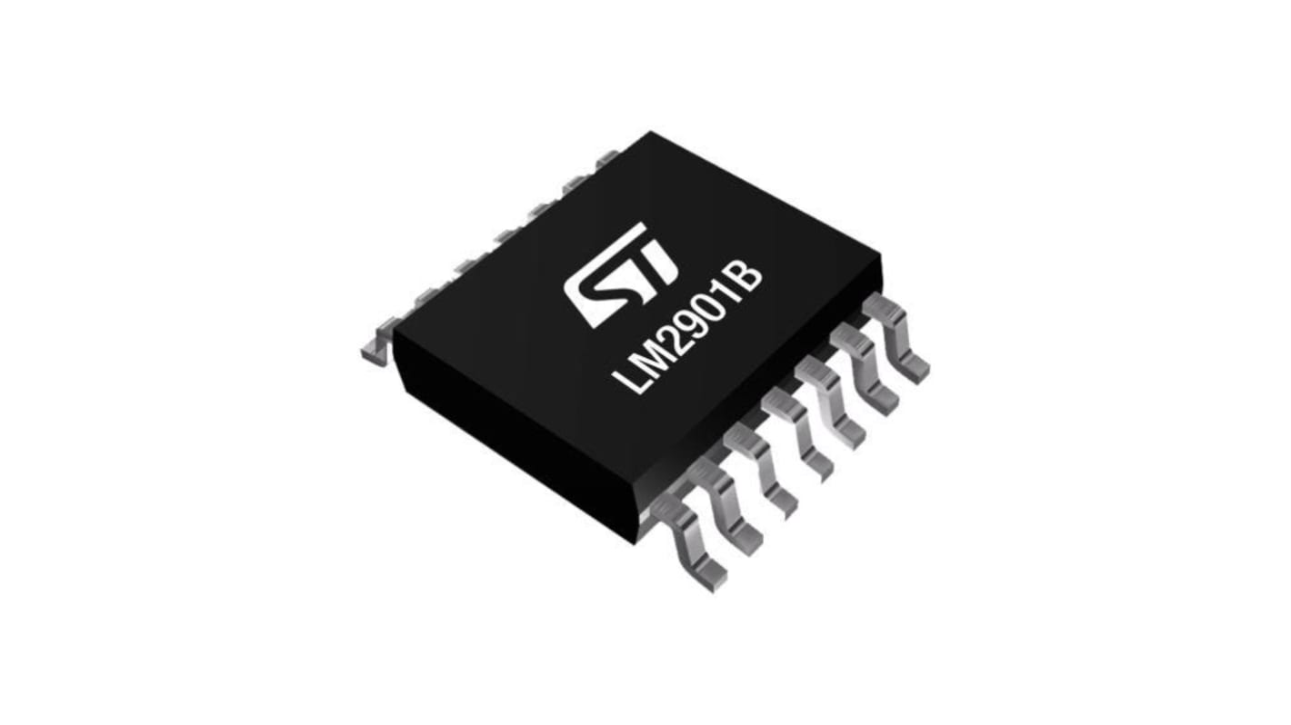 LM2901BYPT STMicroelectronics, Quad Comparator, 1μs 2 → 36 V 14-Pin TSSOP14