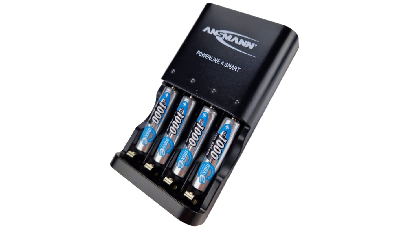 Ansmann 1001-0049-UK-3 Battery Charger For NiCd, NiMH AA, AAA 4 Cell 500mA with EU, UK plug, Batteries Included