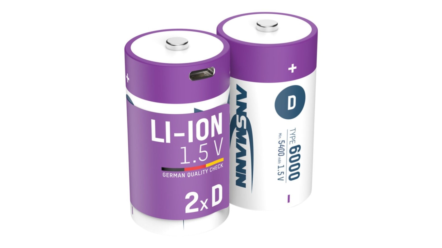 Ansmann Li-Ion Ansmann Lithium-Ion Rechargeable D Batteries, 6Ah