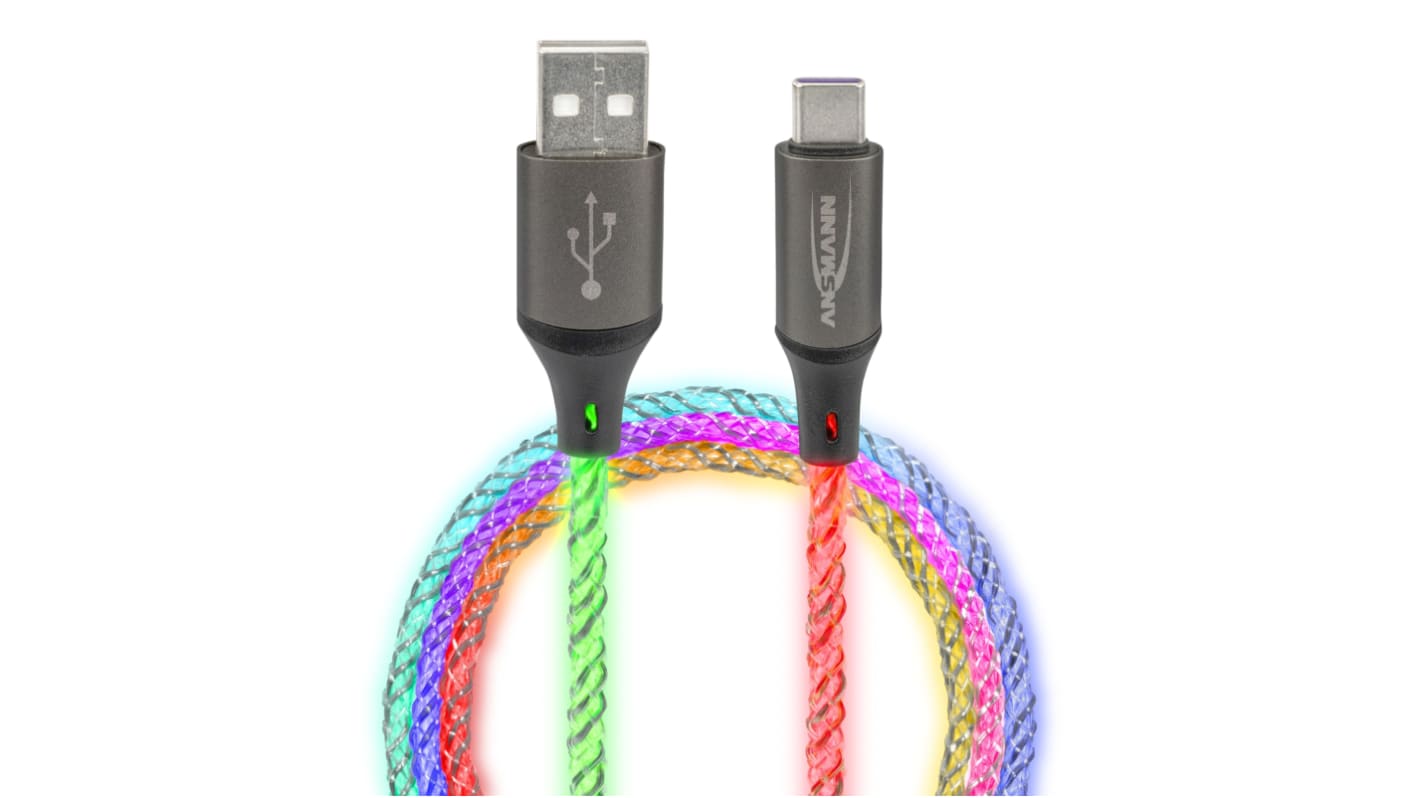 Ansmann USB 2.0, Male USB A to Male USB C, 480Mbps, 1m