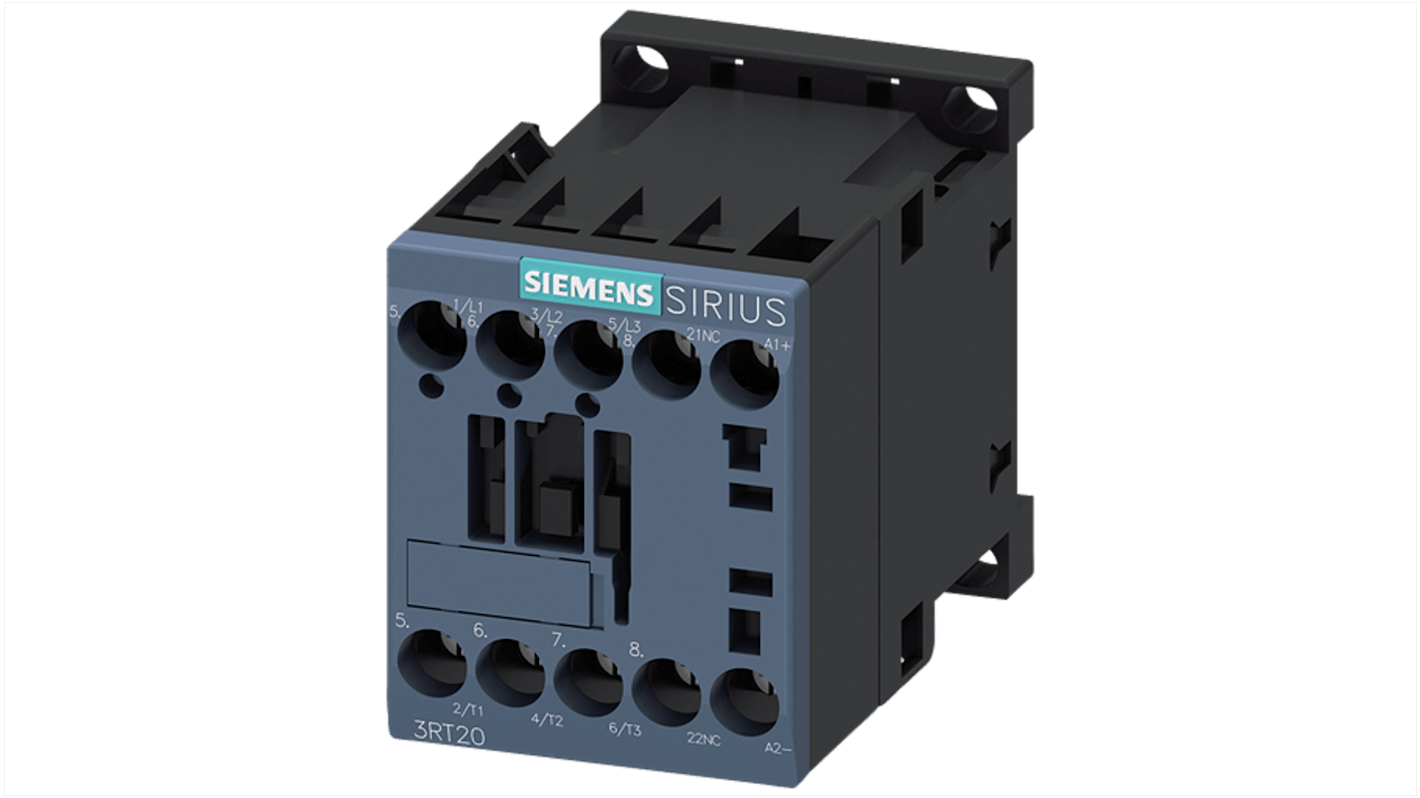 Siemens SIRIUS 3RT2 Contactor, 24 V Coil, 3-Pole, 12 A, 5.5 kW, 3NO/1NC, 690 V