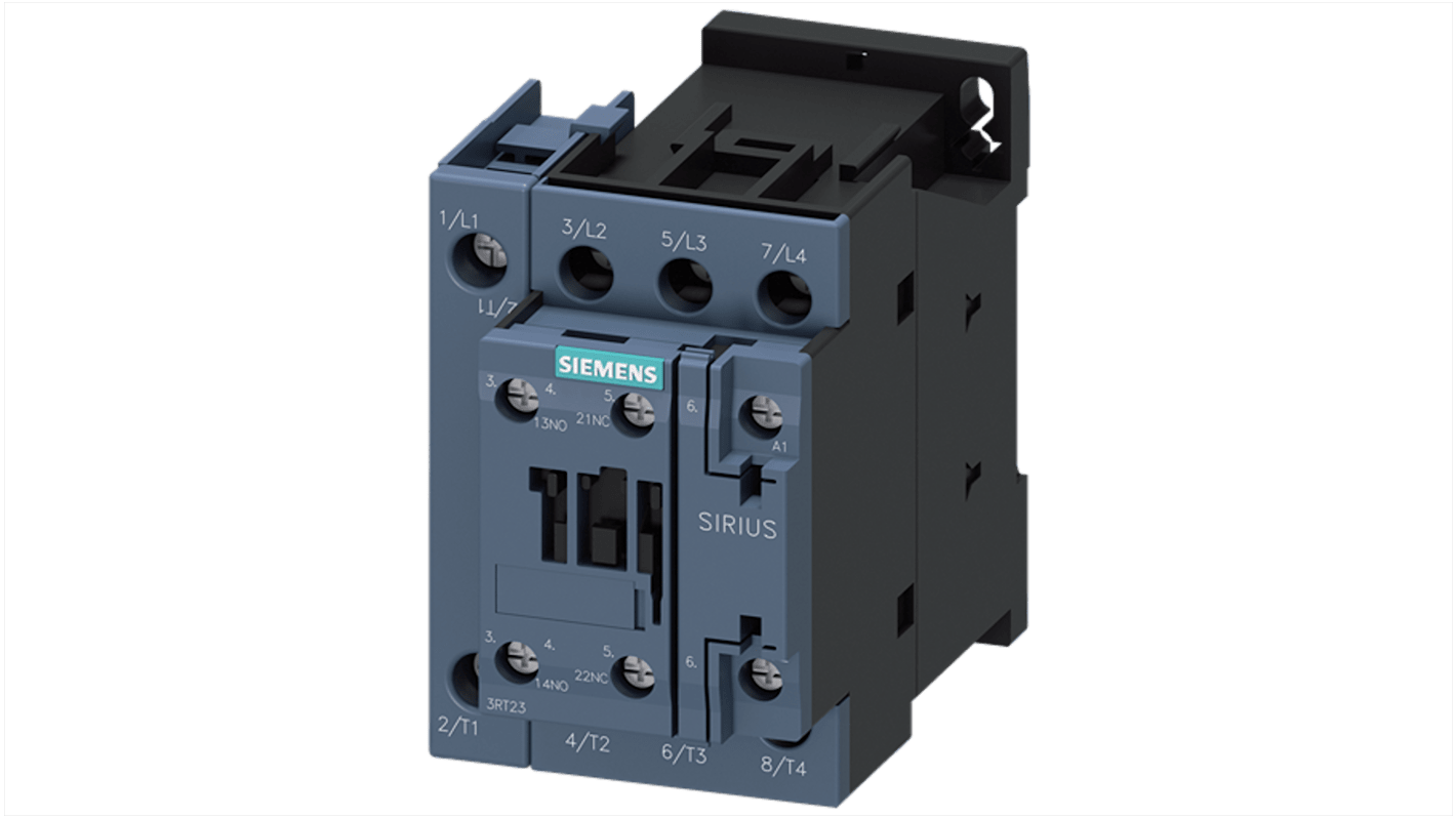 Siemens SIRIUS 3RT23 Contactor, 110 → 120 V ac Coil, 4-Pole, 35 A, 7.5 kW, 1NC + 1NO, 690 V