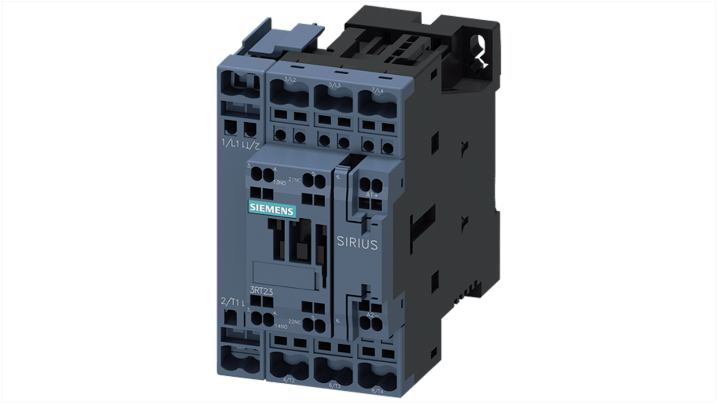 Siemens SIRIUS 3RT23 Contactor, 220 V dc Coil, 4-Pole, 50 A, 7.5 kW, 1NC + 1NO, 400 V
