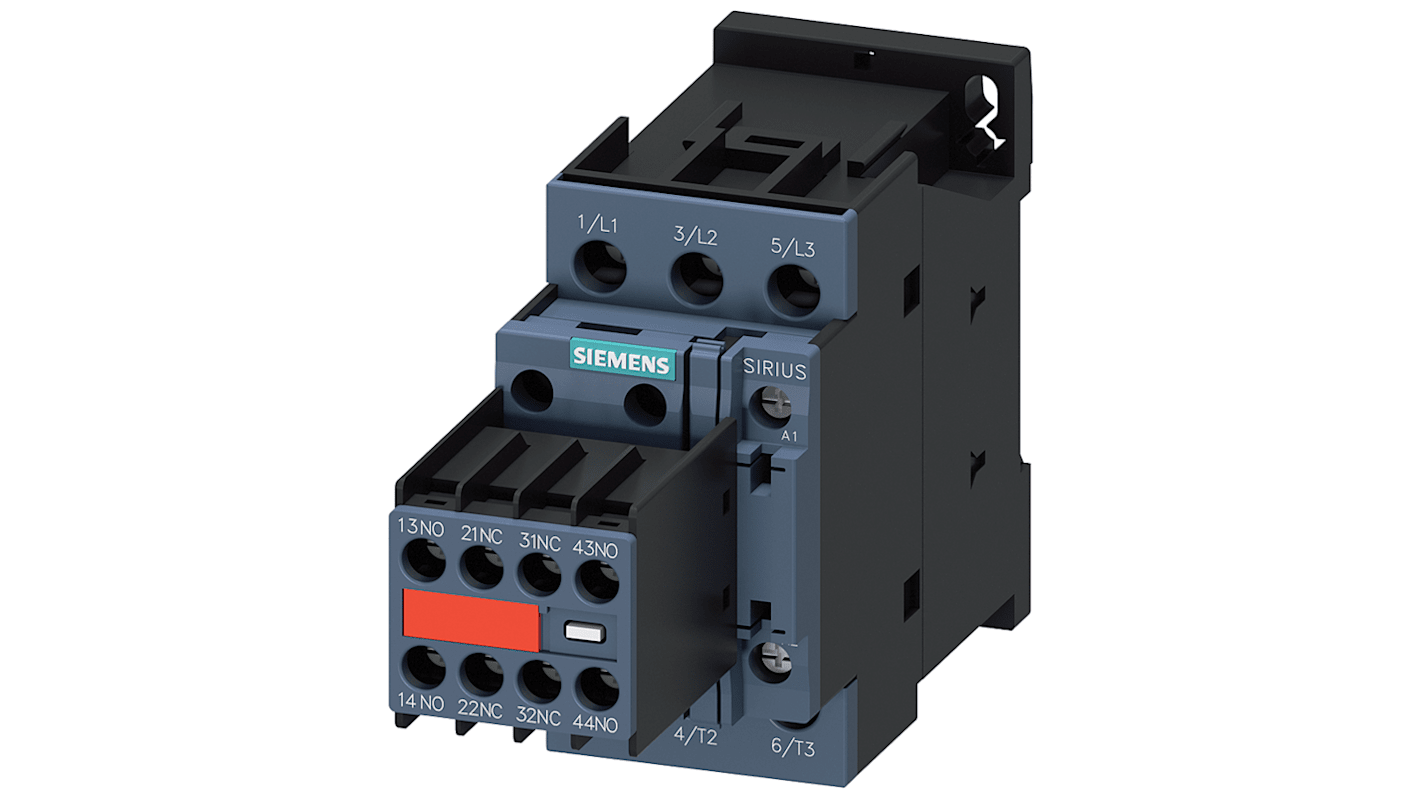 Siemens SIRIUS 3RT2 Contactor, 110 → 120 V Coil, 3-Pole, 38 A, 18.5 kW, 2 NO + 2 NC, 690 V