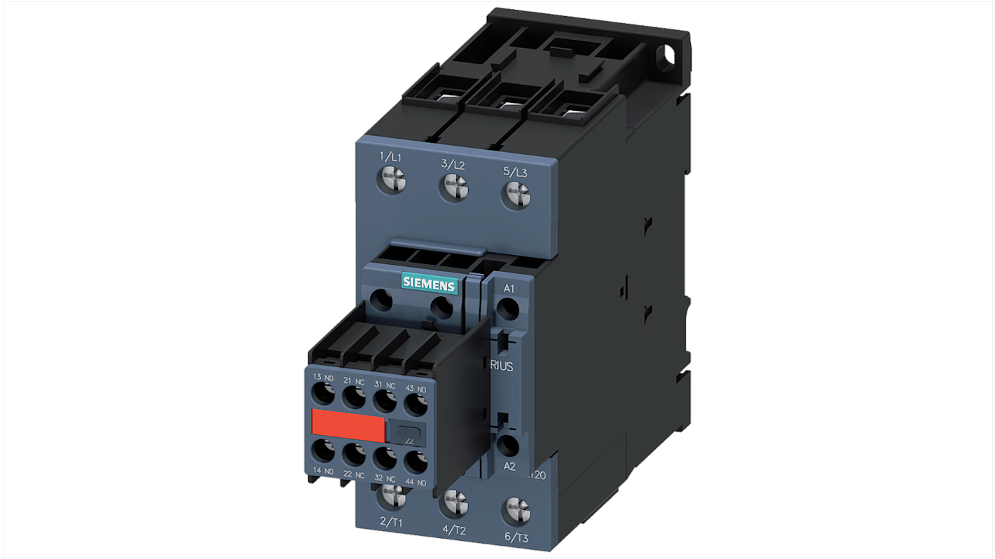 Siemens SIRIUS 3RT2 Contactor, 110 → 120 V Coil, 3-Pole, 80 A, 37 kW, 2 NO + 2 NC, 690 V