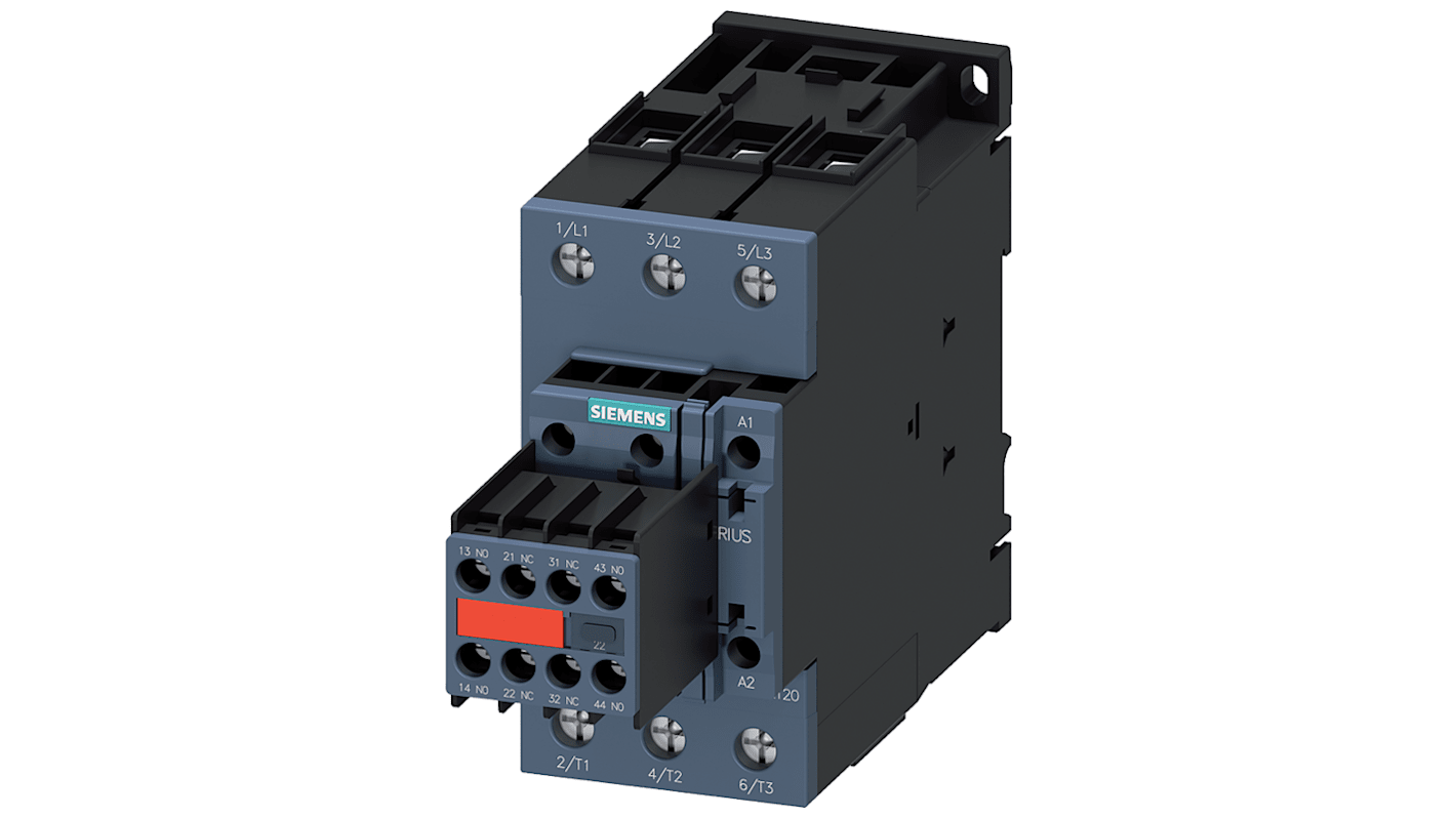 Stycznik 20 → 33 V Siemens styki: 3 37 kW 80 A 2 NO + 2 NC 3RT2038-1NB34-3MA0