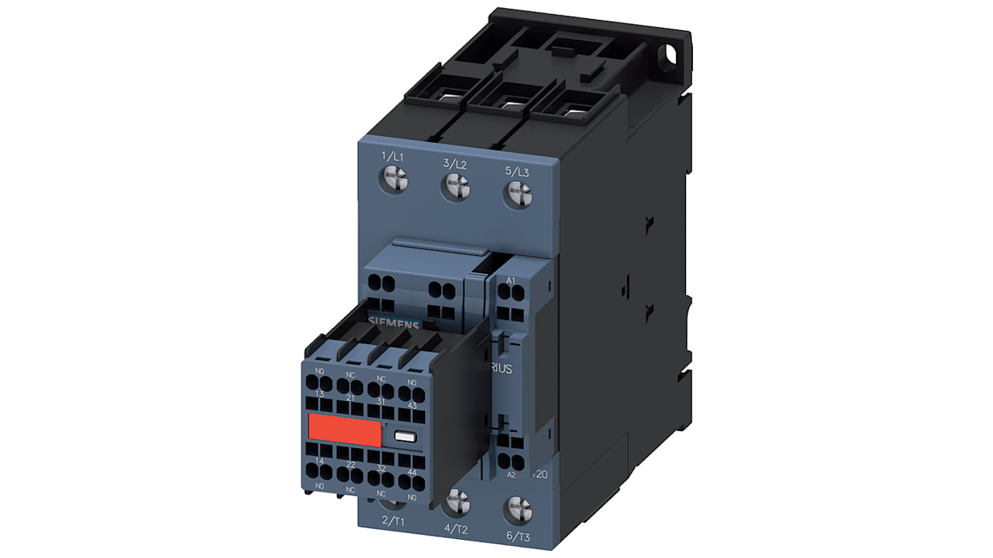 Stycznik 20 → 33 V Siemens styki: 3 37 kW 80 A 2 NO + 2 NC 3RT2038-3NB34-3MA0