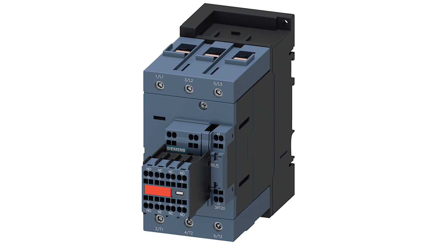 Siemens SIRIUS 3RT2 Contactor, 20 → 33 V Coil, 3-Pole, 80 A, 37 kW, 2 NO + 2 NC, 1 kV