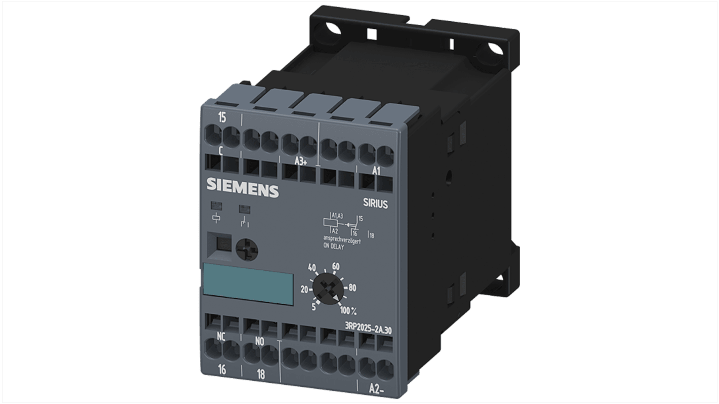 Relais temporisé Siemens 3RA28, 24V c.a. / V c.c., Montage sur rail clipsable