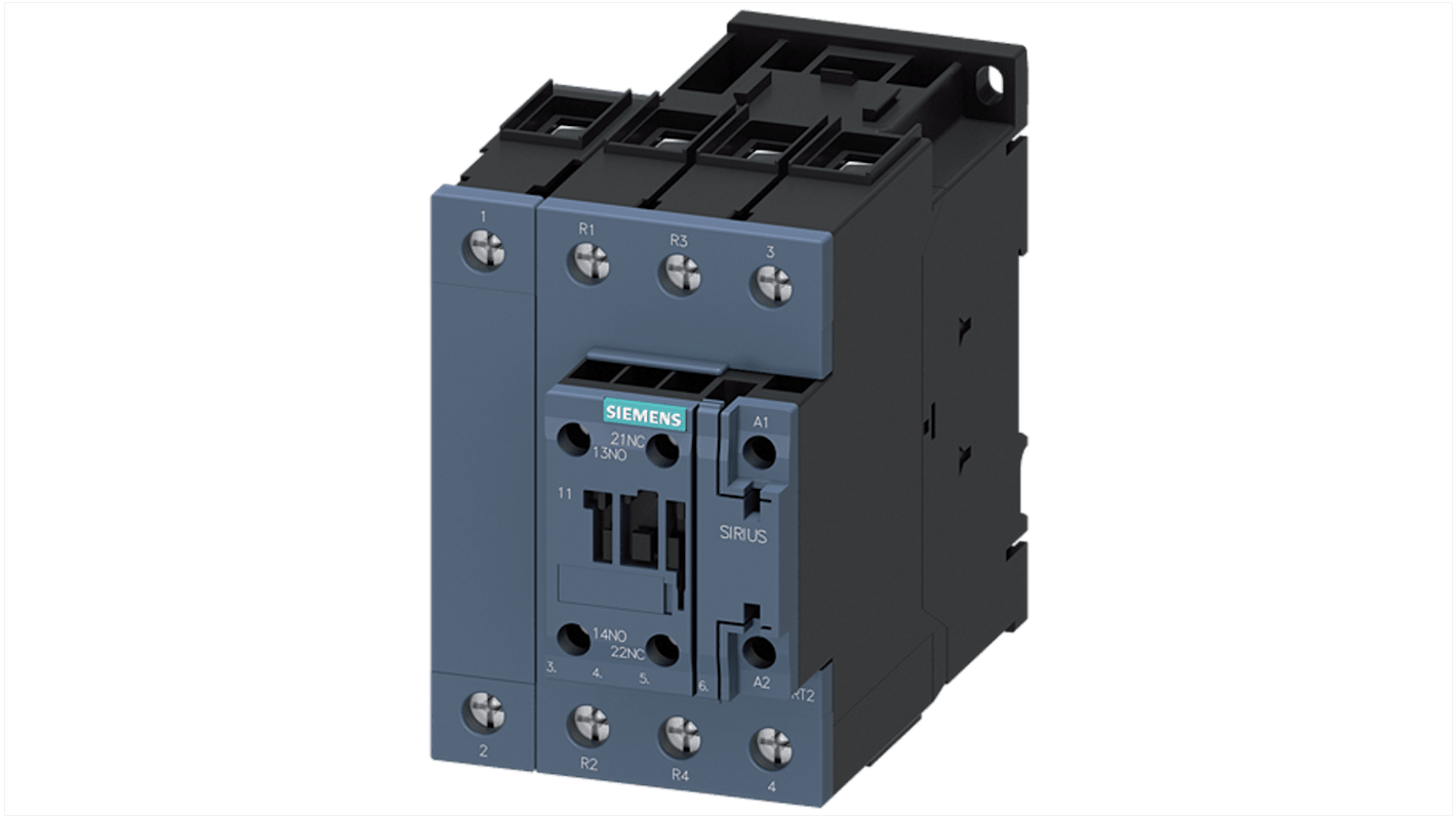 Contactor Siemens SIRIUS 3RT25 de 4 polos, 2NO + 2NC, 35 A, bobina 110 V ca, 18,5 kW