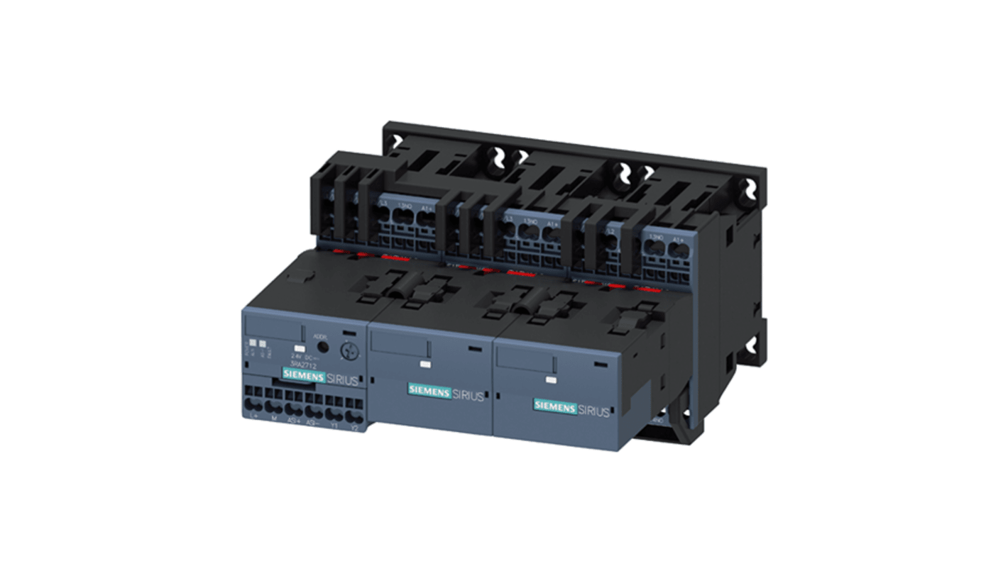 Contactor Siemens SIRIUS 3RA24 de 3 polos, 3NO, 12 A, bobina 24 V cc, 5,5 kW
