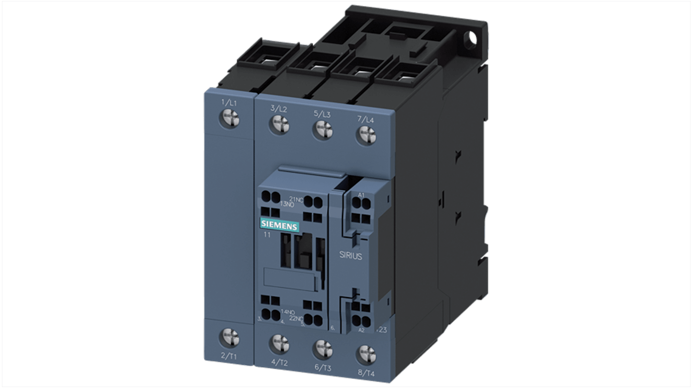 Siemens SIRIUS 3RT23 Contactor, 24 V dc Coil, 4-Pole, 60 A, 18.2 kW, 1NO + 1NC, 690 V