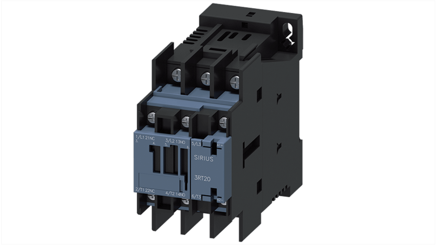 Siemens SIRIUS 3RT2 Contactor, 24 V dc Coil, 3-Pole, 40 A, 11 kW, 1NO + 1NC, 690 V
