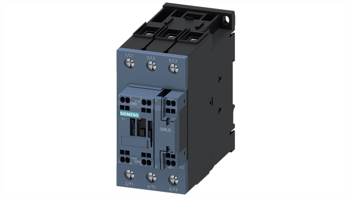 Siemens SIRIUS 3RT2 Contactor, 72 V dc Coil, 3-Pole, 60 A, 22 kW, 1NO + 1NC, 690 V