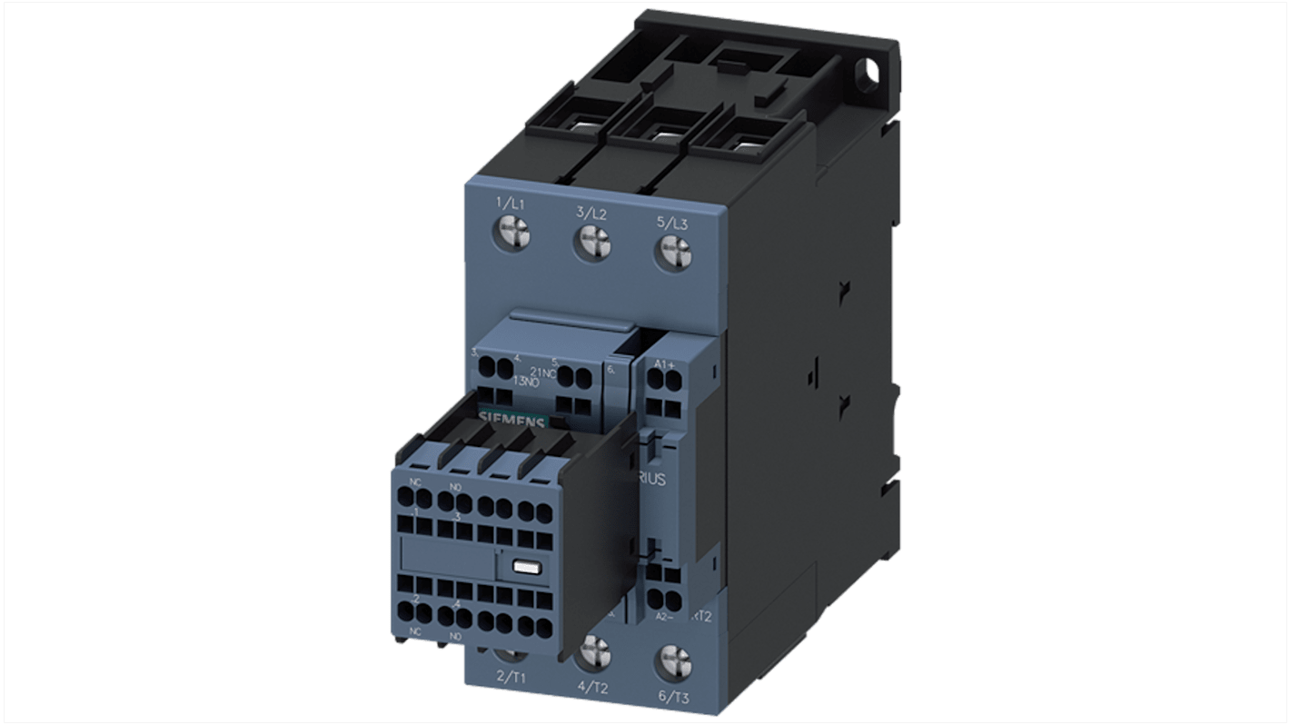 Siemens SIRIUS 3RT2 Contactor, 110 V dc Coil, 3-Pole, 60 A, 18.5 kW, 2NO + 2NC, 690 V