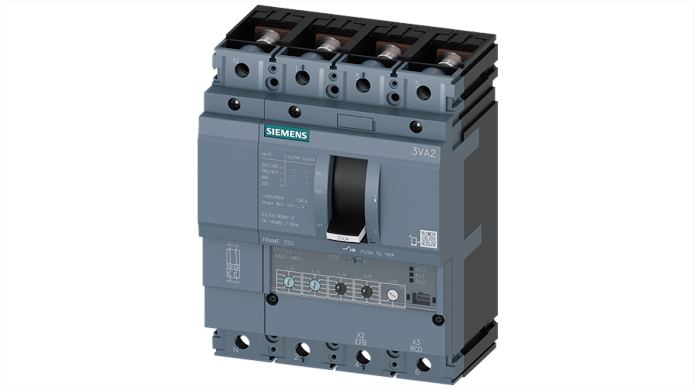 Siemens SENTRON Electronic Circuit Breaker 250A 3VA2, 4 channels