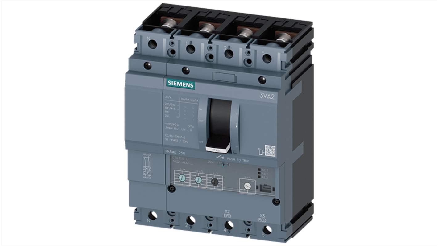 Siemens SENTRON Electronic Circuit Breaker 250A 3VA2, 4 channels Type N
