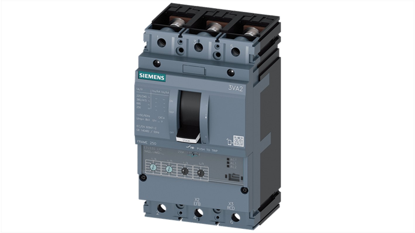 Siemens SENTRON Electronic Circuit Breaker 250A 3VA2, 3 channels