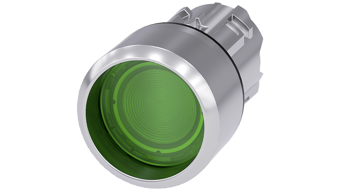 Siemens 3SU1 Series Illuminated Push Button, Momentary, 29.5mm Cutout, Green LED, IP66, IP67, IP69(IP69K)