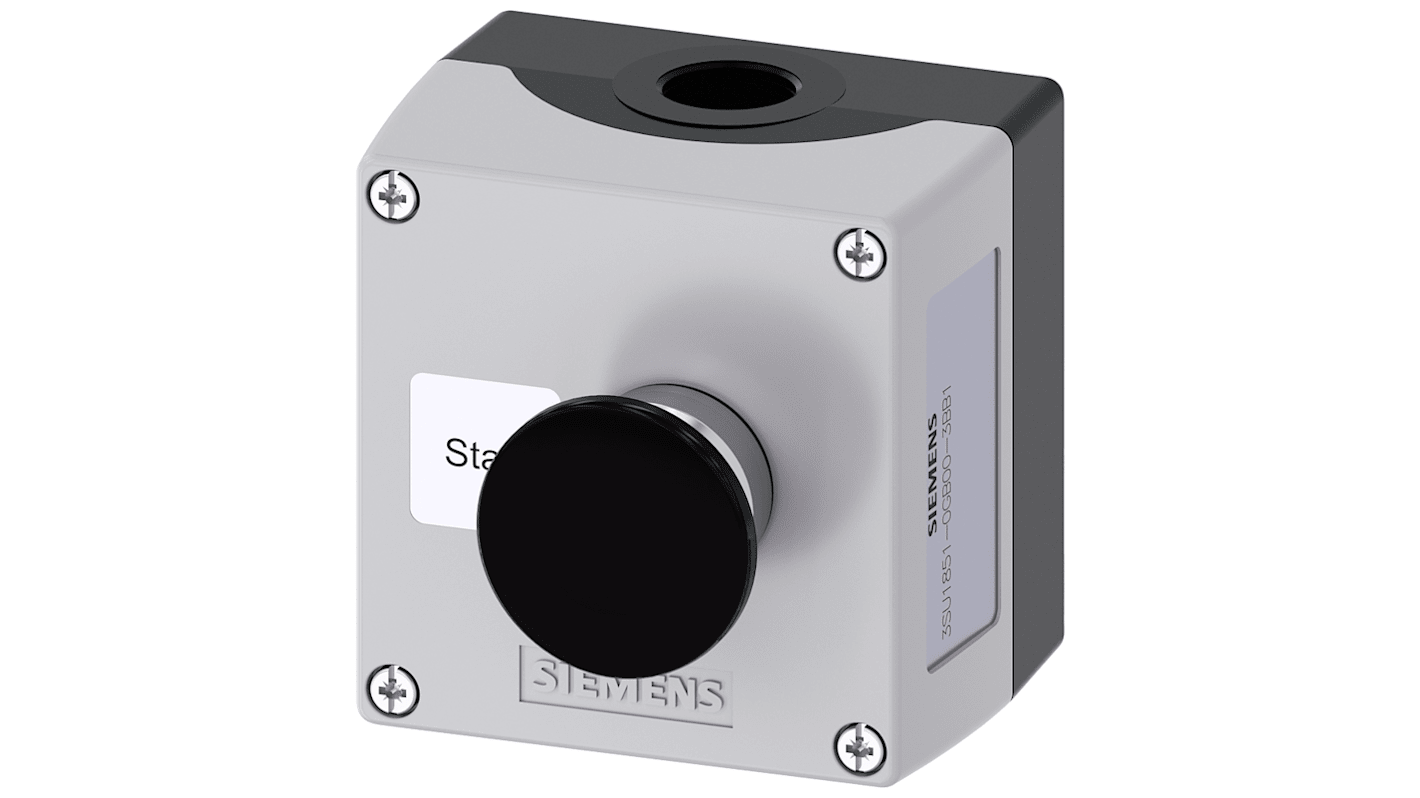 Siemens Black, Grey Metal 3SU1 Control Station Enclosure - 1 Hole 22mm Diameter