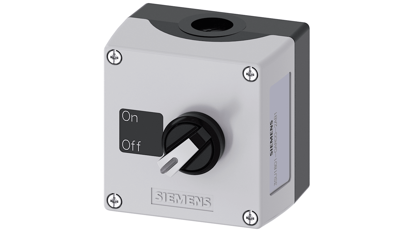 Siemens Black, Grey Plastic 3SU1 Control Station Enclosure - 1 Hole 22mm Diameter