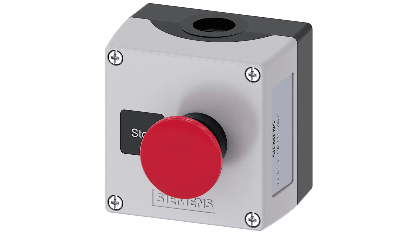 Siemens Black, Grey Plastic 3SU1 Control Station Enclosure - 1 Hole 22mm Diameter