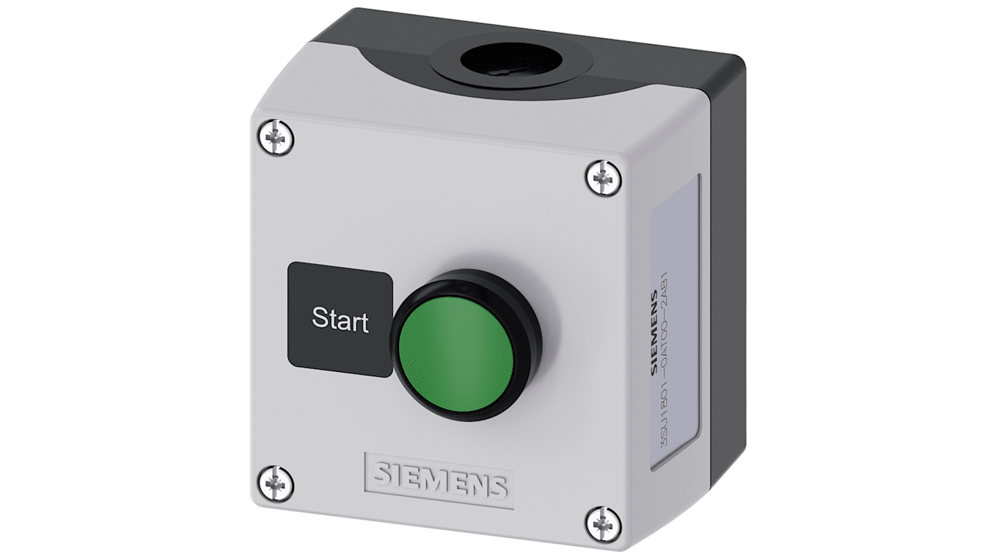 Siemens Black, Grey Plastic 3SU1 Control Station Enclosure - 1 Hole 22mm Diameter