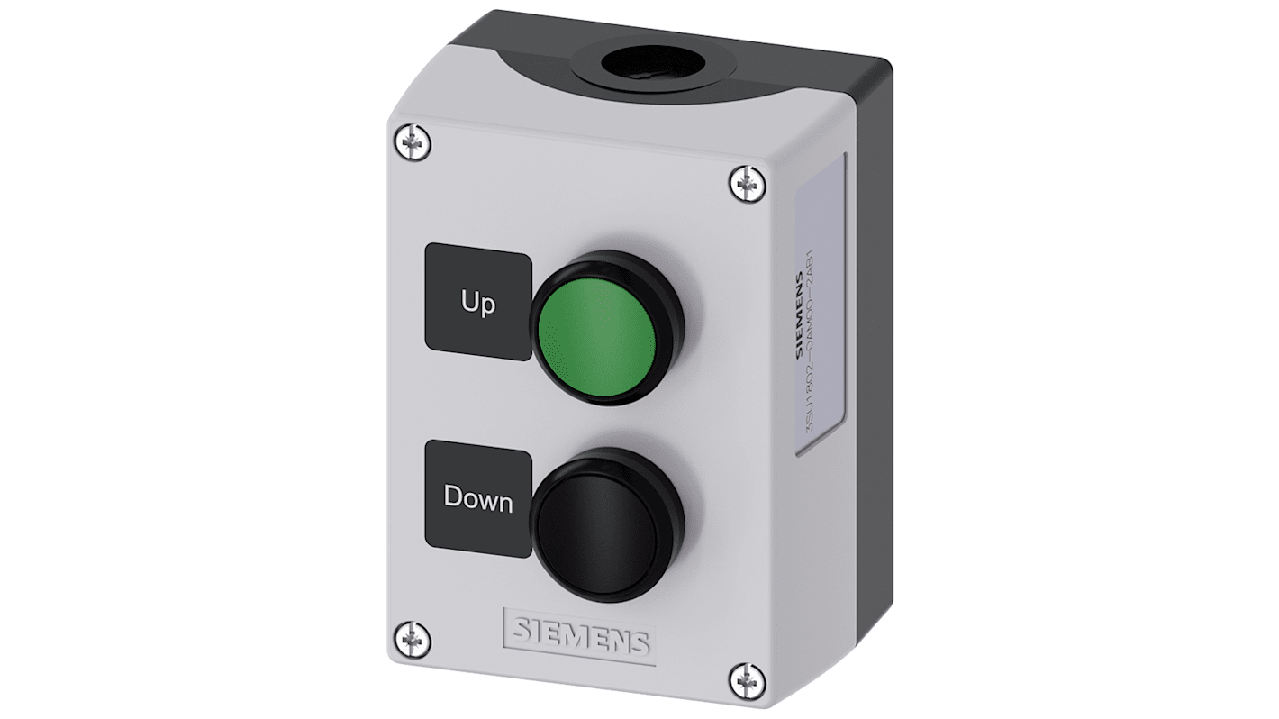 Siemens Black, Grey Plastic 3SU1 Control Station Enclosure - 2 Hole 22mm Diameter