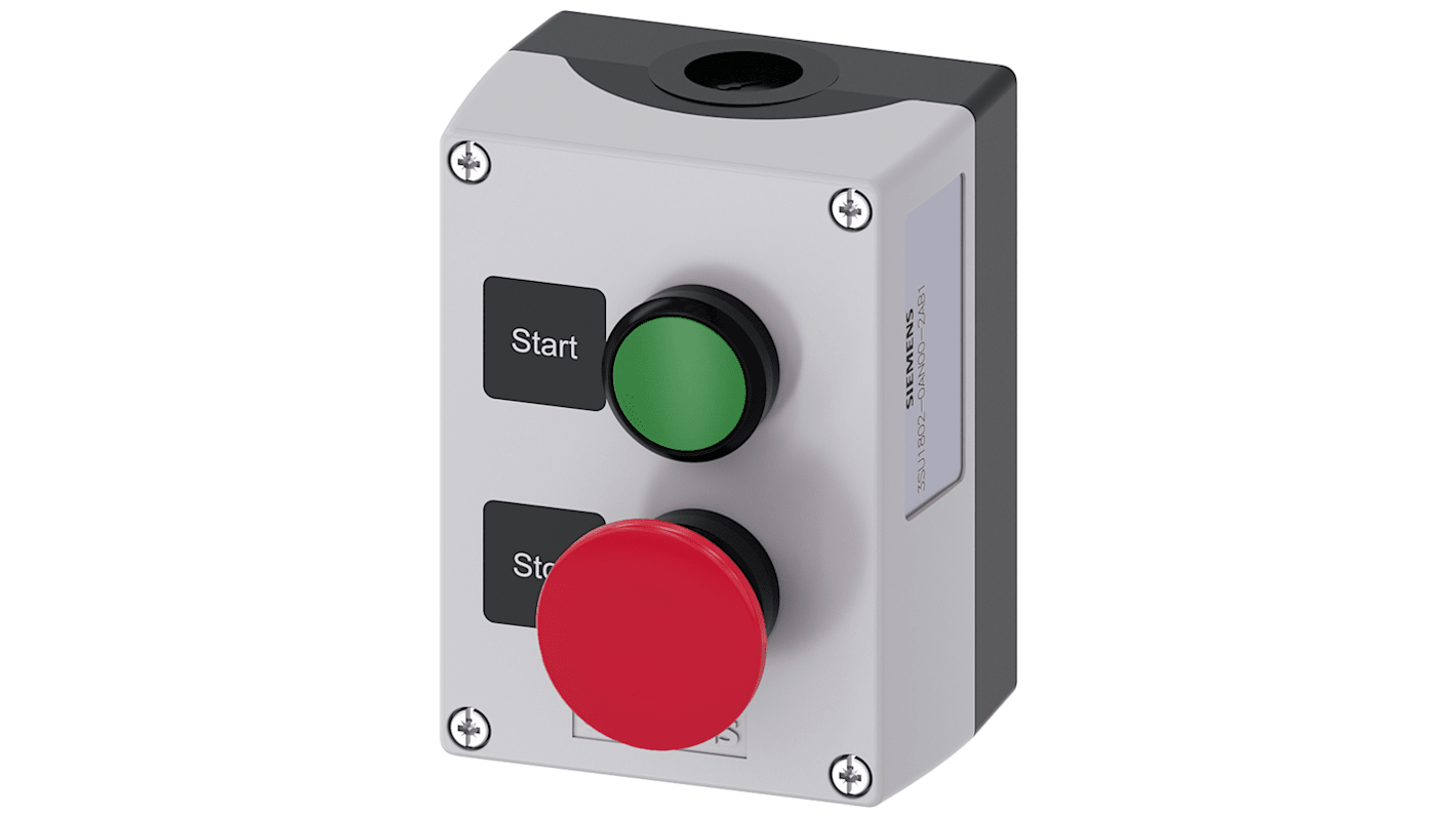 Siemens Black, Grey Plastic 3SU1 Control Station Enclosure - 2 Hole 22mm Diameter