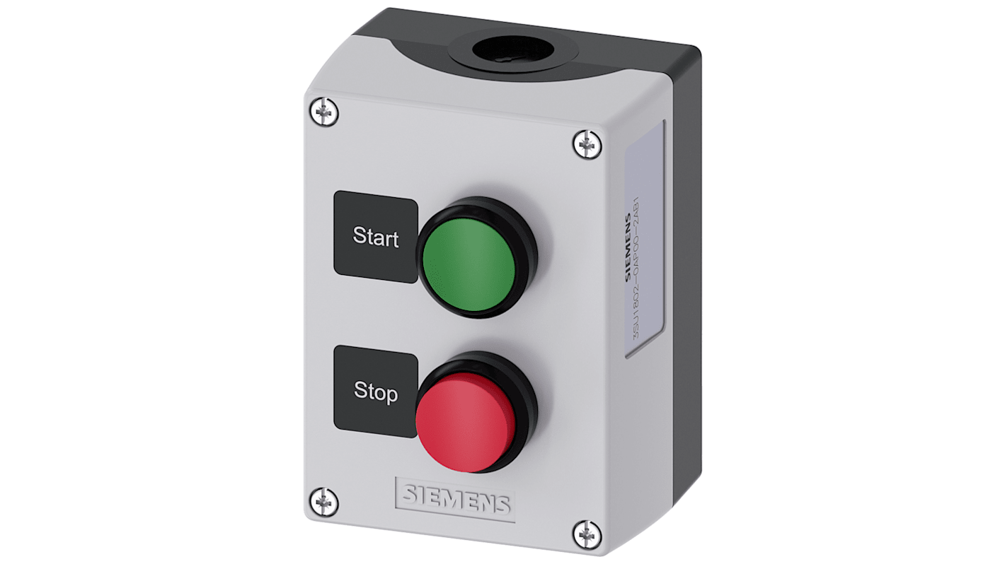 Siemens Black, Grey Plastic 3SU1 Control Station Enclosure - 2 Hole 22mm Diameter